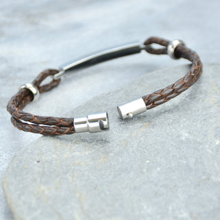 Men's id slim bar bracelet showing bayonet clasp detail