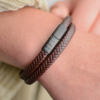 Personalised Men's Recycled Leather Double Wrap Bracelet
