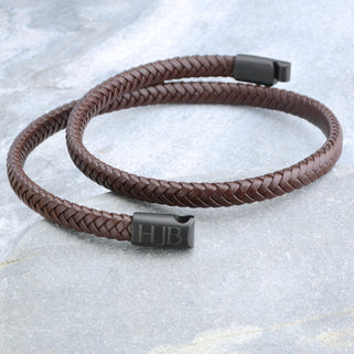 LES POULETTES JEWELS Men's Double Wrap Leather Bracelet – 3mm Braided Round For 19cm Wrist, Stainless Steel Clasp