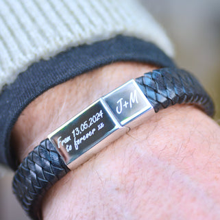 Men's Personalised Leather Plait Message Bracelet