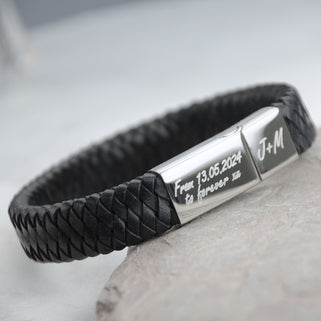 Men's Personalised Leather Message Plait Bracelet