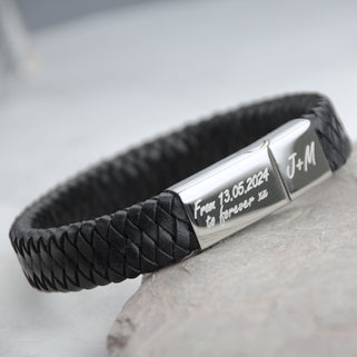 Men's Personalised Leather Plait Message Bracelet