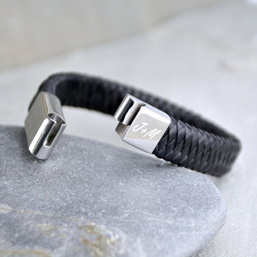 Men's Personalised Leather Plait Message Bracelet