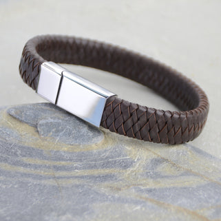 Men's Personalised Leather Message Plait Bracelet