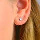 Sterling Silver Plain Minin star studs earrings shown close up on model.