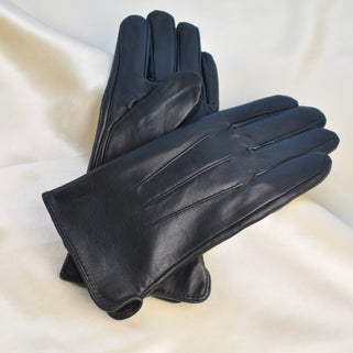 Monogram leather gloves- navy