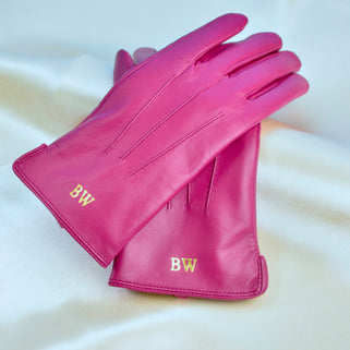 Monogram leather gloves- fuchsia