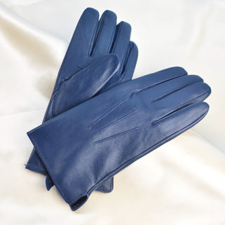 Monogram leather gloves- navy