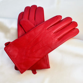 Monogram leather gloves- red