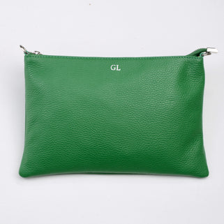 Personalised Monogram Large Leather Clutch Or Crossbody Bag shown in green
