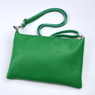 Personalised Large Leather Clutch or Crossbody Bag shown in green