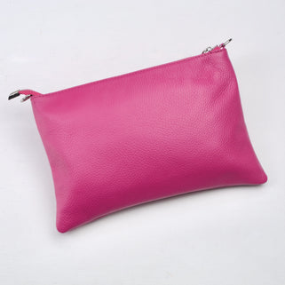 Personalised Monogram Large Leather Clutch Or Crossbody Bag shown in fuchsia