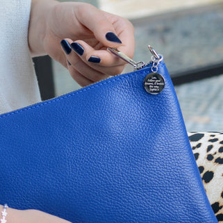 Personalised Large Leather Clutch or Crossbody Bag shown in cobalt blue