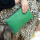 Personalised Monogram Large Leather Clutch Or Crossbody Bag shown close up in green