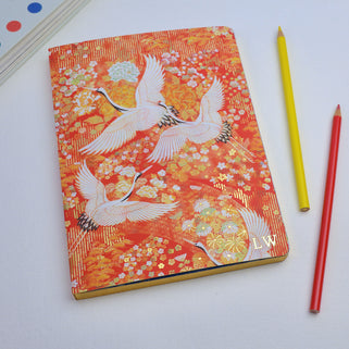 Monogram Crane A5 Journal Notebook with initials "LW" Monogrammed in corner