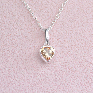 November Heart Birthstone Necklace - Citrine, Sterling Silver