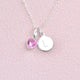 October Heart Birthstone Necklace with Mini Initial - Pink Tourmaline, Sterling Silver