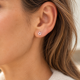 Sterling Silver Tiny Open Star Stud Earrings