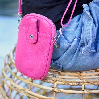 Personalised Leather Crossbody Phone Pouch