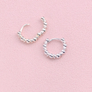 Sterling Silver Chunky Bead Huggie Earrings