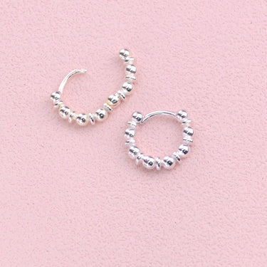 Sterling Silver Chunky Bead Huggie Earrings