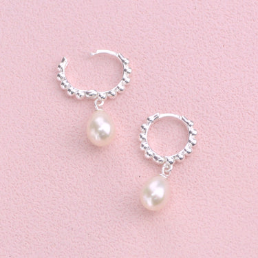 Silver Beaded Hoop With Pearl Drop Earrings