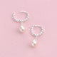 Silver Beaded Hoop With Pearl Drop Earrings