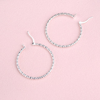 Sterling Silver Textured Large Hoop Earrings