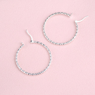 Sterling Silver Textured Large Hoop Earrings