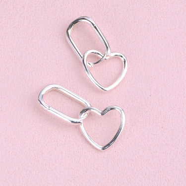 Silver Heart Shape Drop Hoop Earrings