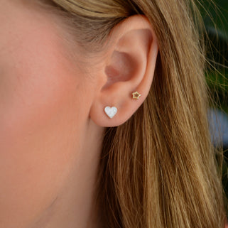 Silver Pearl Heart Studs
