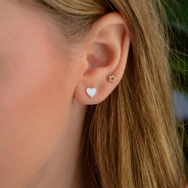 Silver Pearl Heart Studs