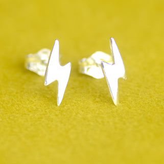 Silver Lightning Bolt Stud Earrings