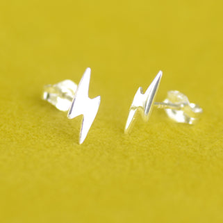Silver Lightning Bolt Stud Earrings