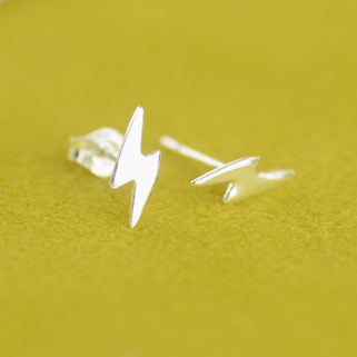 Silver Lightning Bolt Stud Earrings