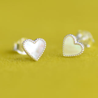 Silver Pearl Heart Studs