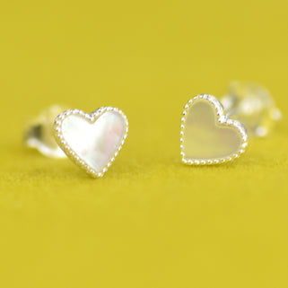 Silver Pearl Heart Studs