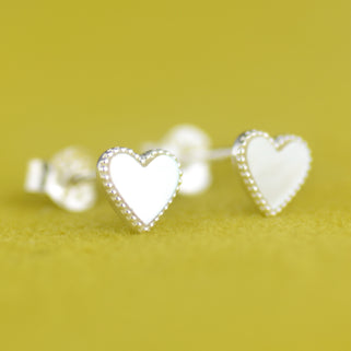 Silver Pearl Heart Studs