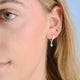 Sterling Silver Turquoise Dangle Huggie Earrings shown close up on model