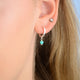 Sterling Silver Turquoise Dangle Huggie Earrings shown close up on model