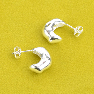 Sterling Silver Misshapen Huggie Hoop Earrings