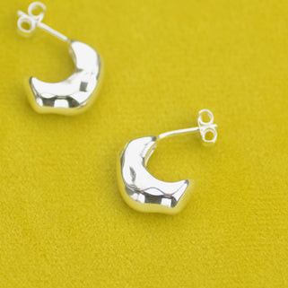 Sterling Silver Misshapen Huggie Hoop Earrings