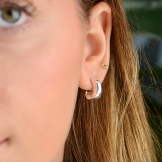 Sterling Silver Misshapen Huggie Hoop Earrings