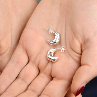 Sterling Silver Misshapen Huggie Hoop Earrings