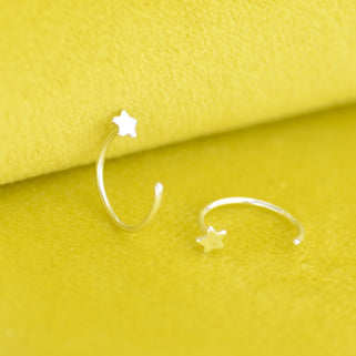 Silver Tiny Star Sleeper Pull Through Hoop Earrings
