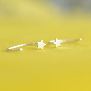 Silver Tiny Star Sleeper Pull Through Hoop Earrings
