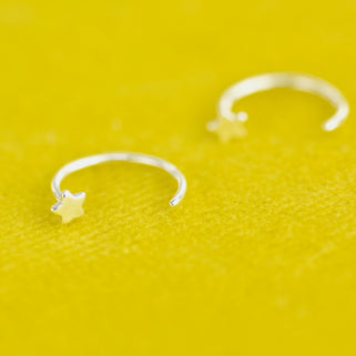 Silver Tiny Star Sleeper Pull Through Hoop Earrings