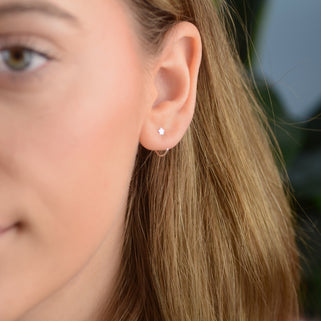 Silver Tiny Star Sleeper Pull Through Hoop Earrings