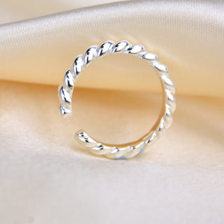 Adjustable Unisex Sterling Silver Rope Twist Ring