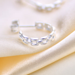 Sterling Silver Panther Link Huggie Hoop Earrings